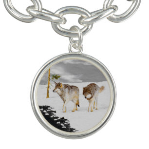 Wolves in Snow Painting - Original Wildlife Art Bracelet