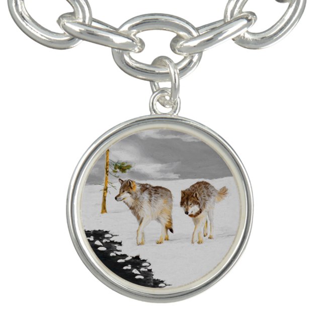 Wolves in Snow Painting - Original Wildlife Art Bracelet (Design)