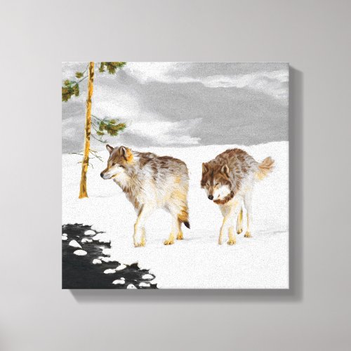 Wolves in Snow Painting _ Original Wildlife Art Canvas Print