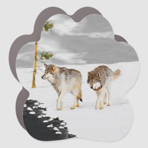 Wolves in Snow Painting _ Original Wildlife Art Car Magnet