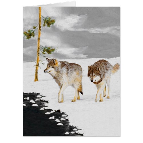 Wolves in Snow Painting _ Original Wildlife Art Card