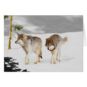Wolves in Snow Painting - Original Wildlife Art Cards