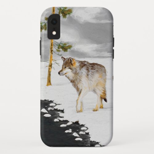 Wolves in Snow Painting _ Original Wildlife Art iPhone XR Case