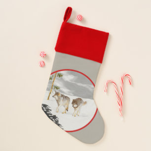 Wolves in Snow Painting - Original Wildlife Art Christmas Stocking