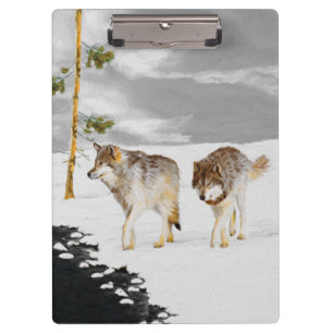 Wolves in Snow Painting - Original Wildlife Art Clipboard