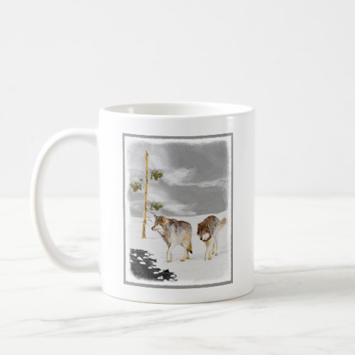 Wolves in Snow Painting _ Original Wildlife Art Coffee Mug