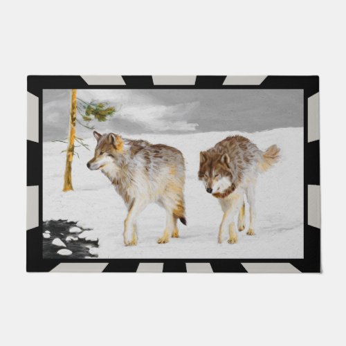 Wolves in Snow Painting _ Original Wildlife Art Doormat