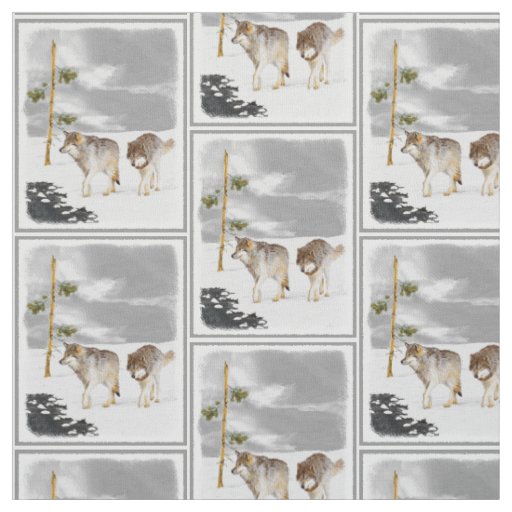 Wolves in Snow Painting - Original Wildlife Art Fabric