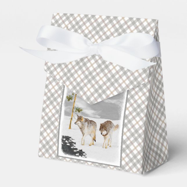 Wolves in Snow Painting - Original Wildlife Art Favor Boxes (Front Side)