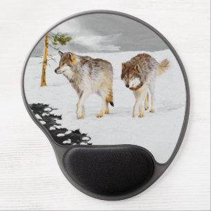 Wolves in Snow Painting - Original Wildlife Art Gel Mouse Pad
