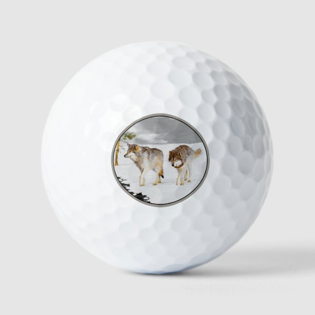 Wolves in Snow Painting - Original Wildlife Art Golf Balls (Front)