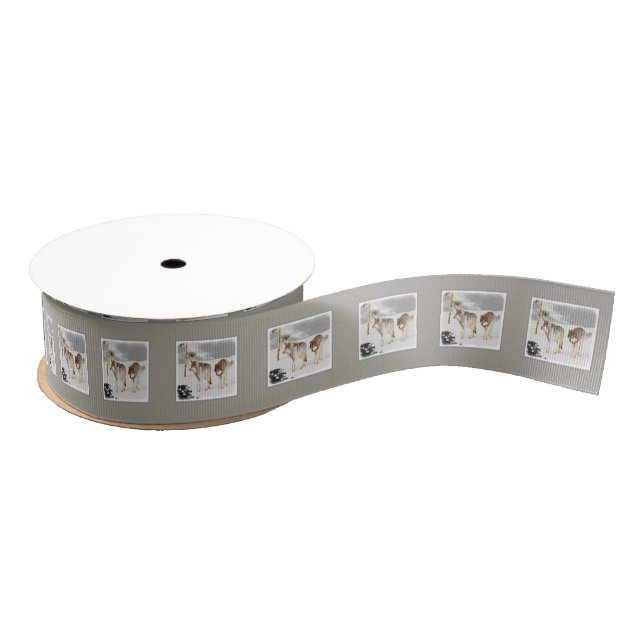 Wolves in Snow Painting - Original Wildlife Art Grosgrain Ribbon (Spool)