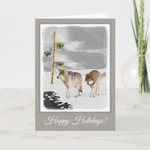 Wolves in Snow Painting _ Original Wildlife Art Holiday Card