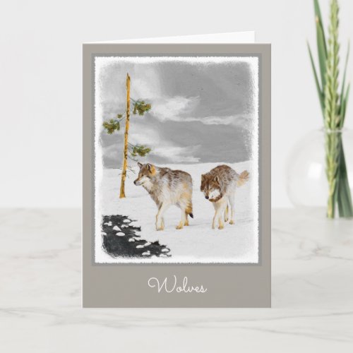 Wolves in Snow Painting _ Original Wildlife Art Holiday Card