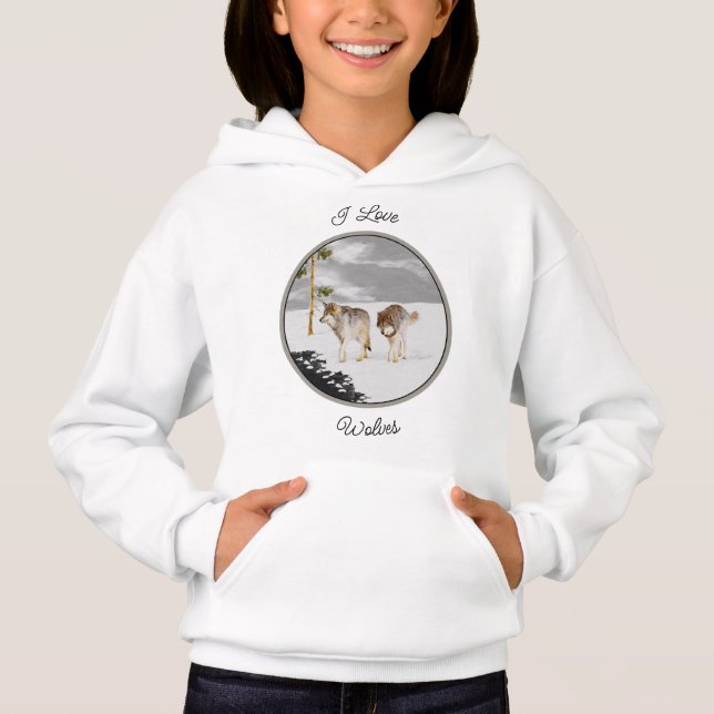 Wolves in Snow Painting - Original Wildlife Art Hoodie (Front)