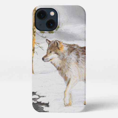 Wolves in Snow Painting _ Original Wildlife Art iPhone 13 Case