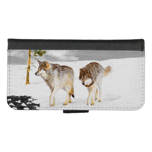 Wolves in Snow Painting _ Original Wildlife Art iPhone 87 Wallet Case