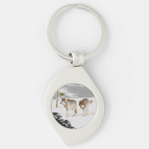 Wolves in Snow Painting - Original Wildlife Art Keychain