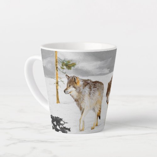 Wolves in Snow Painting _ Original Wildlife Art Latte Mug