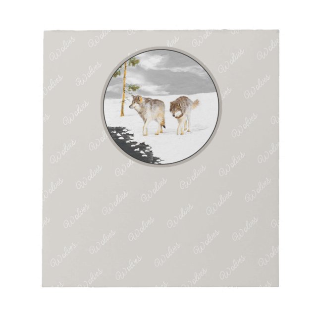 Wolves in Snow Painting - Original Wildlife Art Notepad (Front)