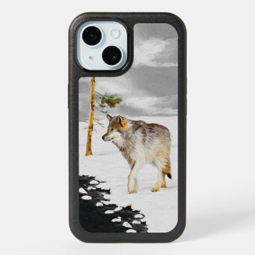 Wolves in Snow Painting _ Original Wildlife Art iPhone 15 Case