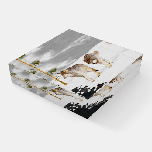 Wolves in Snow Painting _ Original Wildlife Art Paperweight
