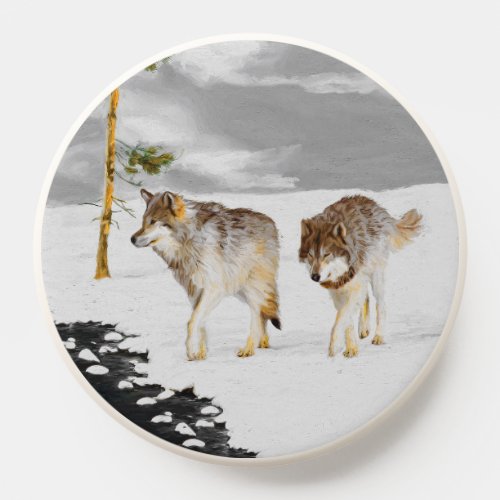 Wolves in Snow Painting _ Original Wildlife Art PopSocket