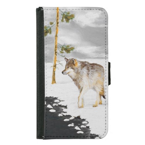 Wolves in Snow Painting _ Original Wildlife Art Samsung Galaxy S5 Wallet Case
