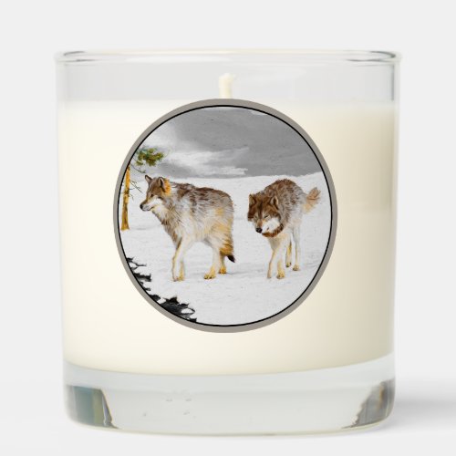 Wolves in Snow Painting _ Original Wildlife Art Scented Candle