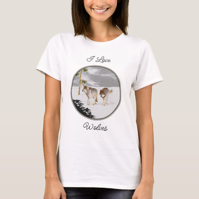 Wolves in Snow Painting - Original Wildlife Art T-Shirt (Front)