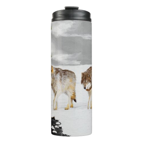 Wolves in Snow Painting _ Original Wildlife Art Thermal Tumbler