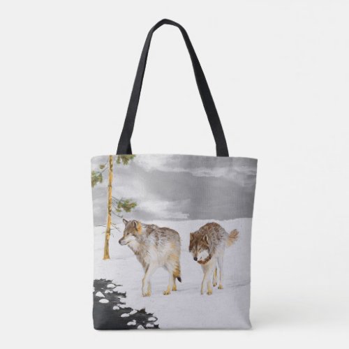 Wolves in Snow Painting _ Original Wildlife Art Tote Bag