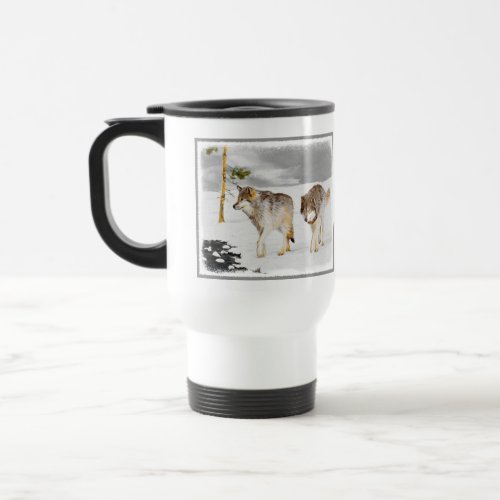 Wolves in Snow Painting _ Original Wildlife Art Travel Mug