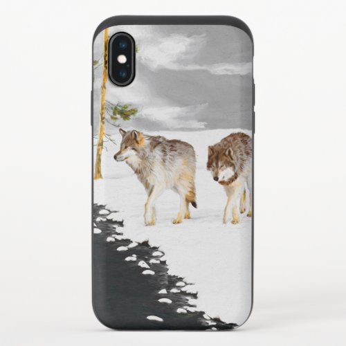 Wolves in Snow Painting _ Original Wildlife Art iPhone X Slider Case