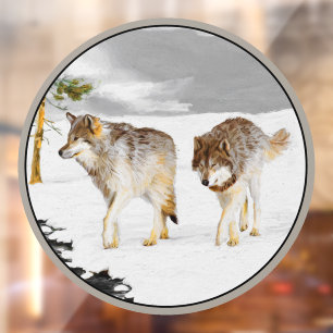 Wolves in Snow Painting - Original Wildlife Art Window Cling