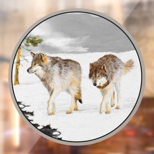 Wolves in Snow Painting _ Original Wildlife Art Window Cling