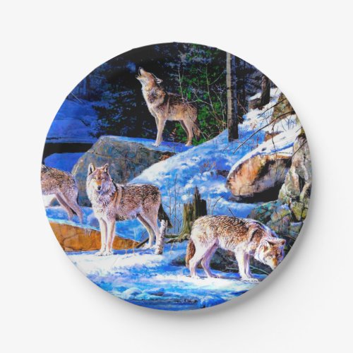 Wolves in snow painting paper plates