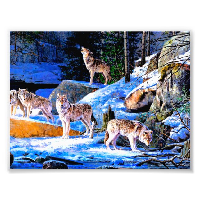 Wolves in snow painting photo print (Front)