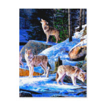 Wolves in snow painting postcard