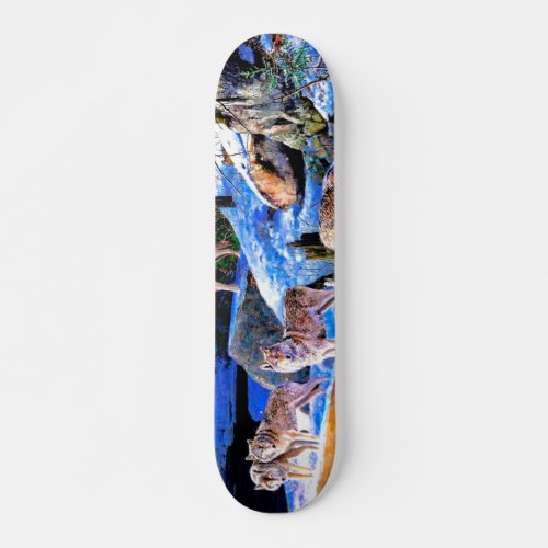 Wolves in snow painting skateboard