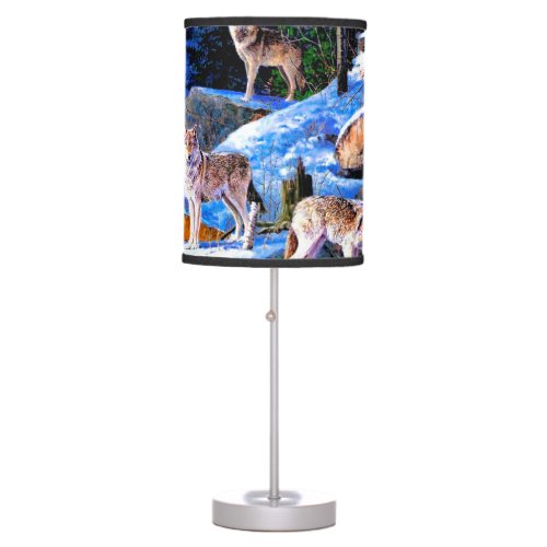 Wolves in snow painting table lamp