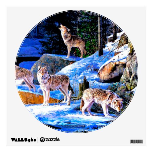 Wolves in snow painting wall decal