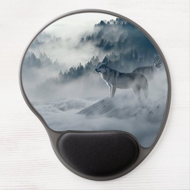 Wolves in Snowy Winter Landscape Gel Mouse Pad (Front)
