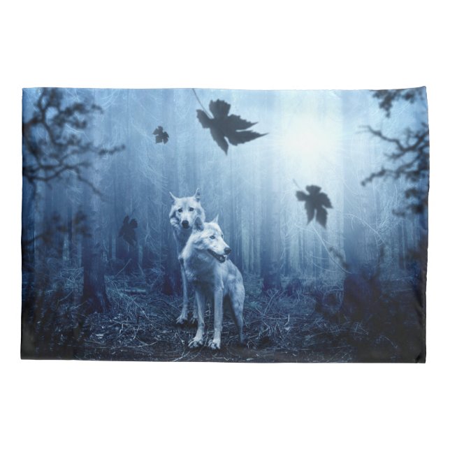 Wolves in the Forest at Dawn Pillow Case (Back)