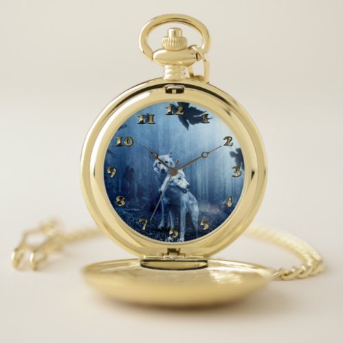 Wolves in the Forest at Dawn Pocket Watch