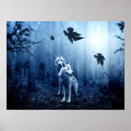 Wolves in the Forest at Dawn Poster