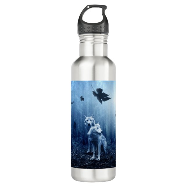 Wolves in the Forest at Dawn Stainless Steel Water Bottle (Front)