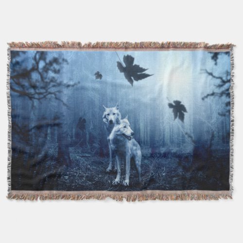 Wolves in the Forest at Dawn Throw Blanket