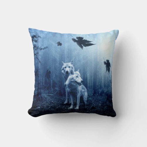 Wolves in the Forest at Dawn Throw Pillow