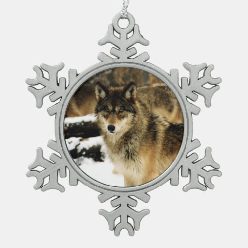 Wolves in The Snow Snowflake Pewter Christmas Ornament